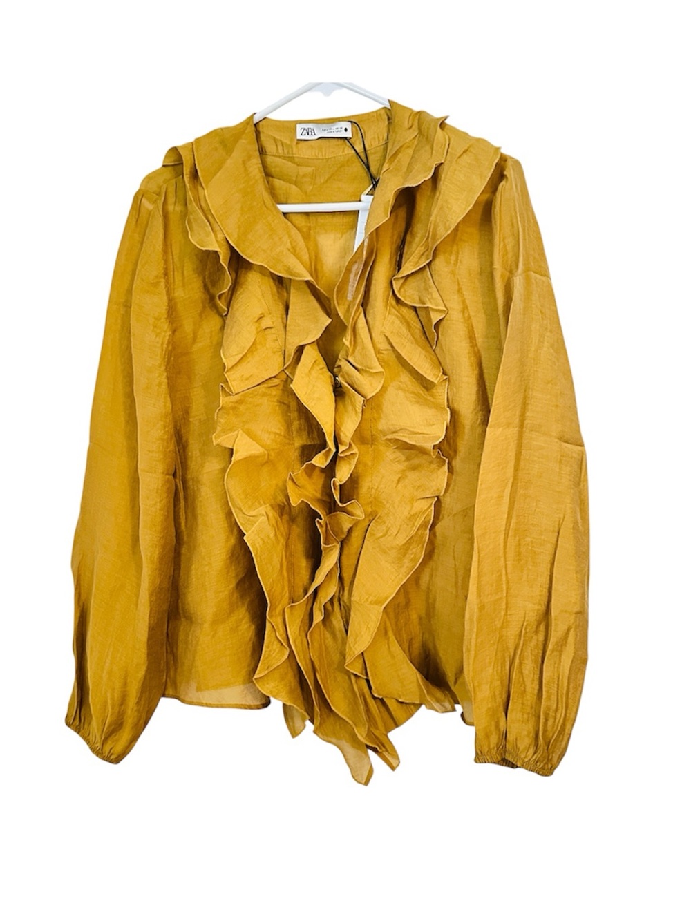 Zara Mustard Ruffle-Front Women's Jacket